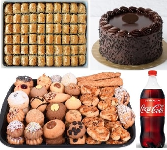 Tatlı Ziyafeti Menüsü: Yaş Pasta Kuru Pasta Baklava ve Kola Bir Arada pasta
